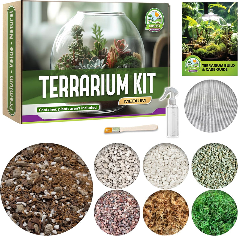 Complete Terrarium Kit with Soil, Moss, and Decorative Stones