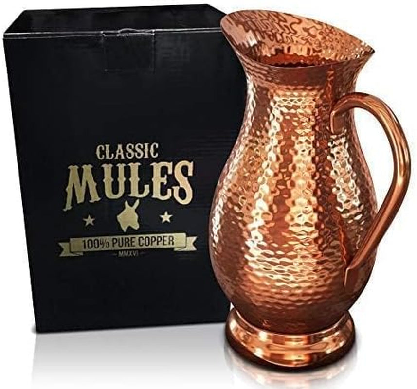 Handcrafted Copper Water Pitcher, 70 Fl Oz
