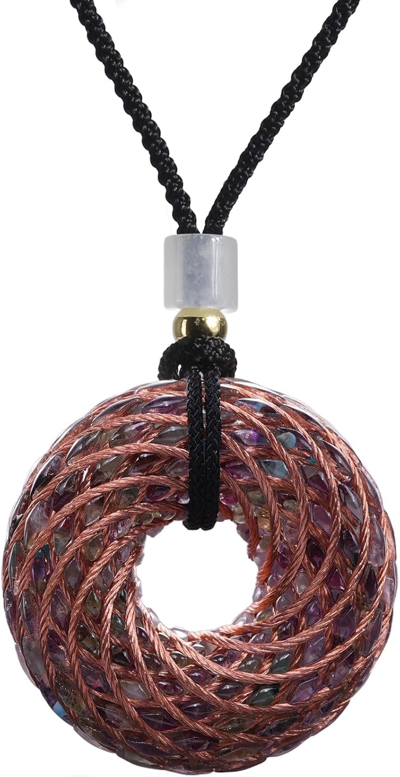 Copper Pendant with Double Vortex Spiral and Crystal Inlay