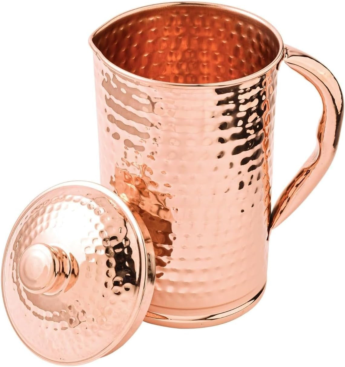 Hammered Copper Water Pitcher with Lid, 50.7 Oz